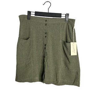 NWT Universal Thread Lightweight Rayon Linen A-Line Button Front Skirt Green M